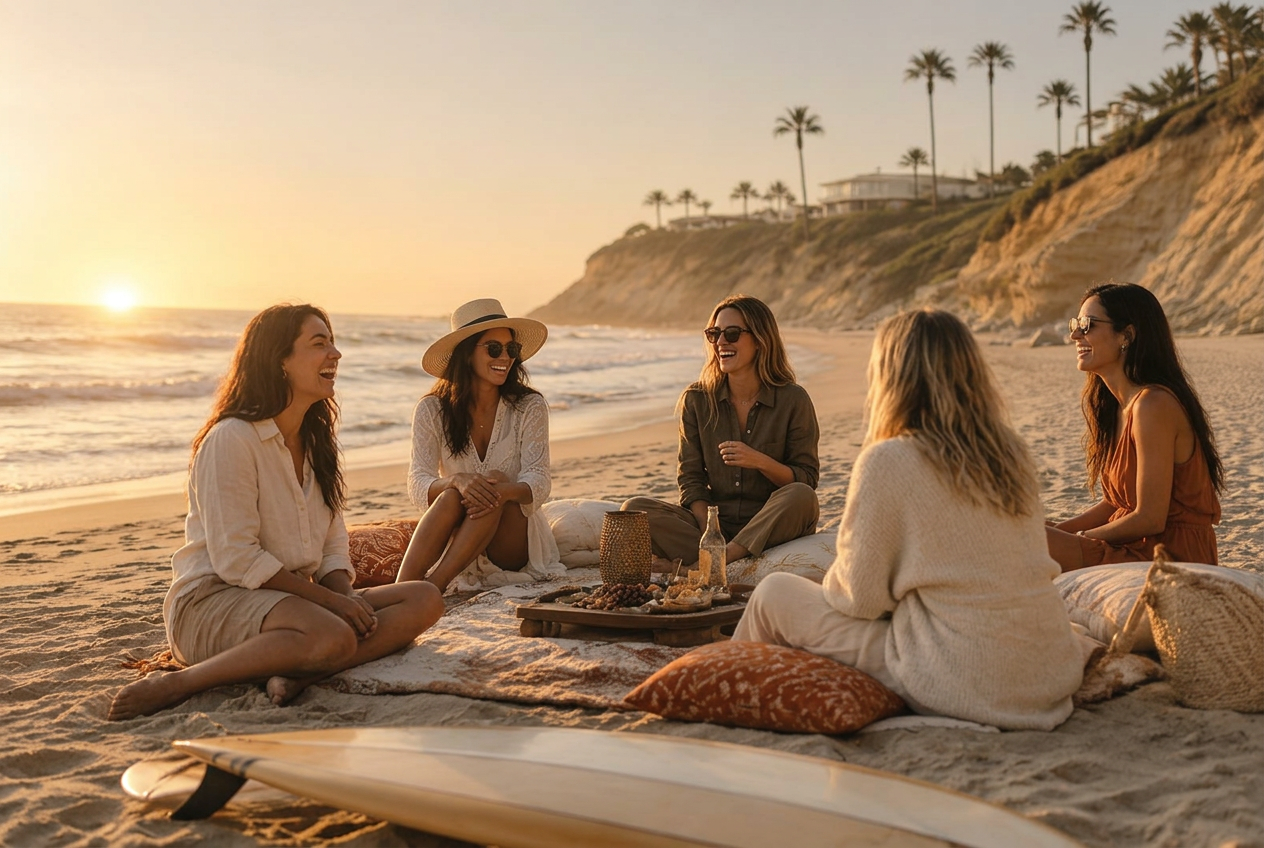 A group spending time together on the San Diego coast