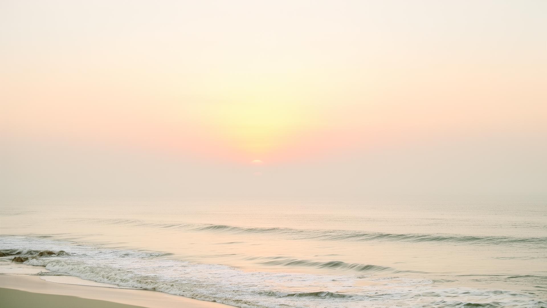 Soft ocean sunrise, calm, minimal coastal landscape