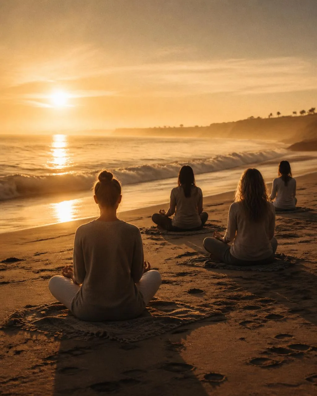A guided sunrise meditation gathering on the Carlsbad beach